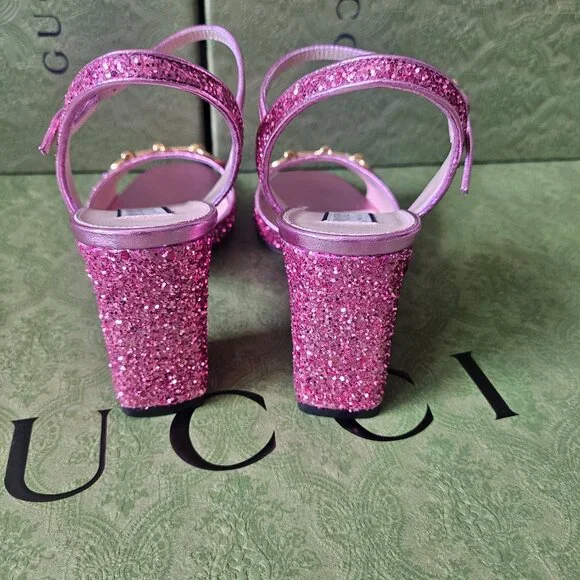 Gucci Horsebit Glittered Sandals - Pink size 37 - Picture 9 of 13
